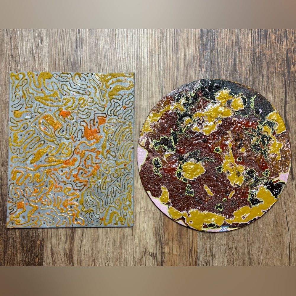 2 textured wall art panels handmade signed folk art thick paint